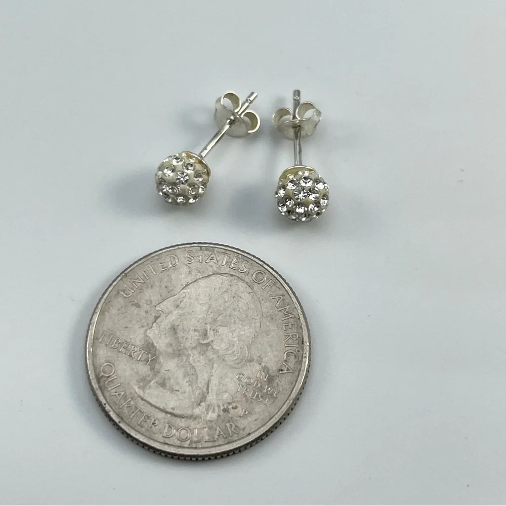 JCM 925 Sterling Silver Clear Disco Ball Earrings 6mm